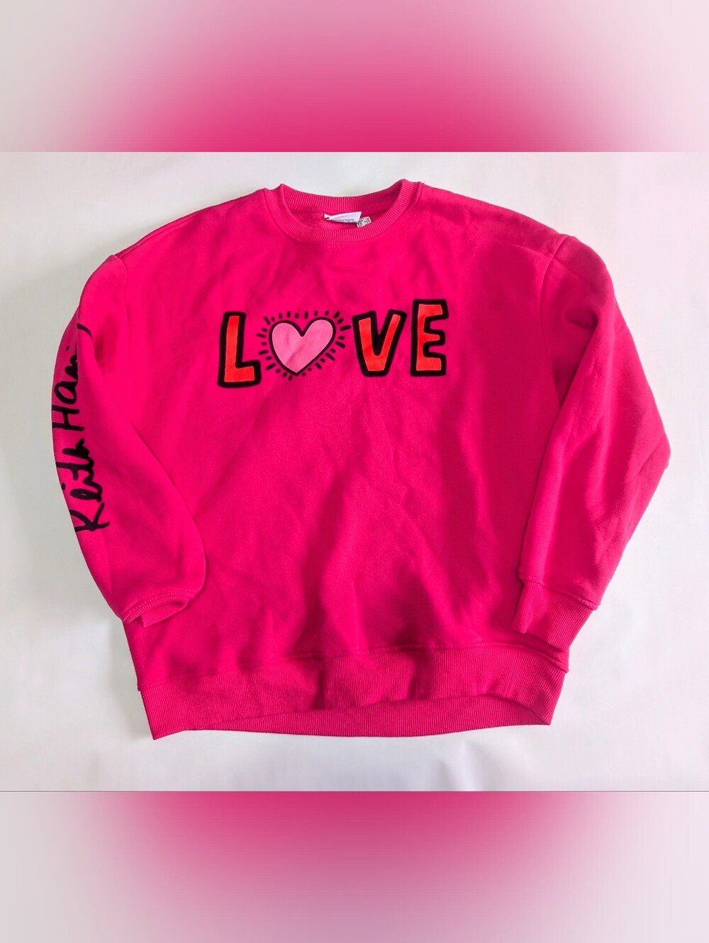 Keith Haring Sweatshirt “Radiate Love” Women’s S Pink Heart (XS)
